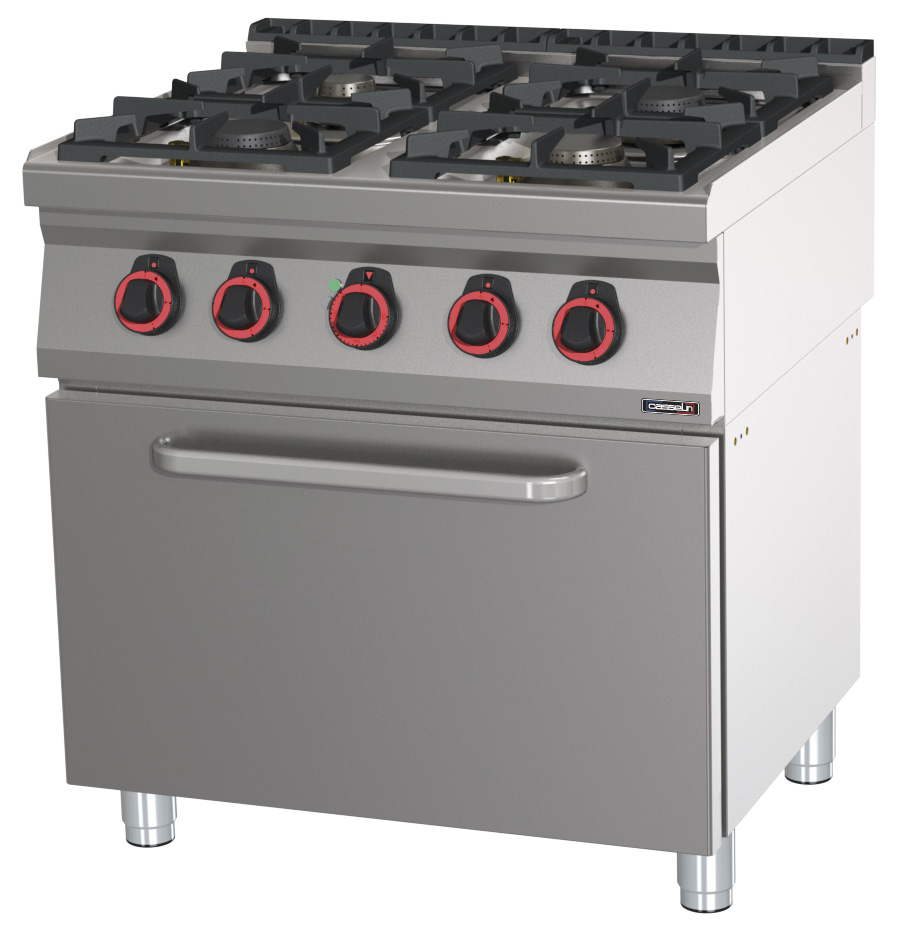 Fourneau gaz 4 feux avec four électrique ventilé GN 1/1 HP 80